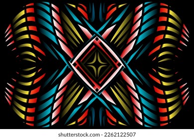 Beautiful caleidoscope symmetrical colourful gradient line art of traditional abstract symbol batik dayak ornament design template elements