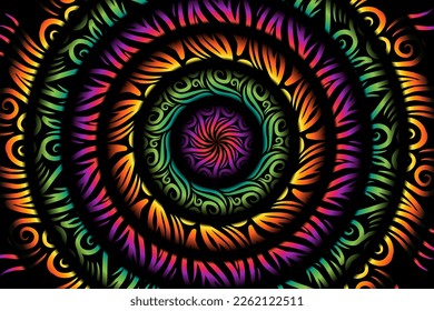 Beautiful caleidoscope symmetrical colourful gradient line art of traditional abstract symbol batik dayak ornament design template elements