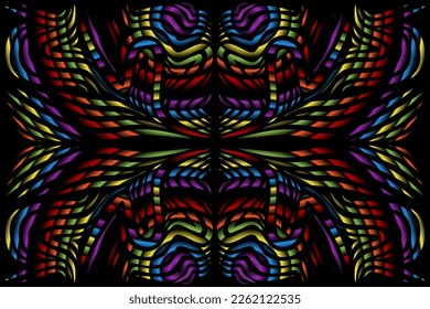 Beautiful caleidoscope symmetrical colourful gradient line art of traditional abstract symbol batik dayak ornament design template elements