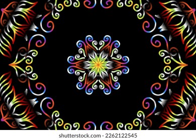 Beautiful caleidoscope symmetrical colourful gradient line art of traditional abstract symbol batik dayak ornament design template elements
