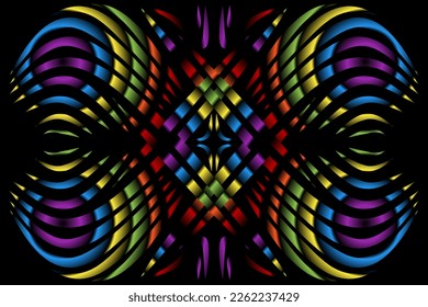 Beautiful caleidoscope symmetrical colourful gradient line art of traditional abstract symbol batik dayak ornament design template elements