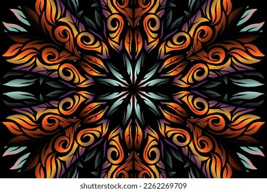 Hermoso caleidoscopio gradiente simétrico colorido arte de la línea de diseño tradicional de símbolo abstracto batik dayak ornament