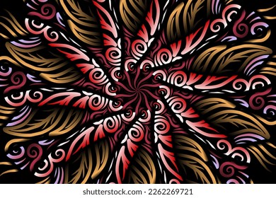 Beautiful caleidoscope symmetrical colourful gradient line art of traditional abstract symbol batik dayak ornament design template elements