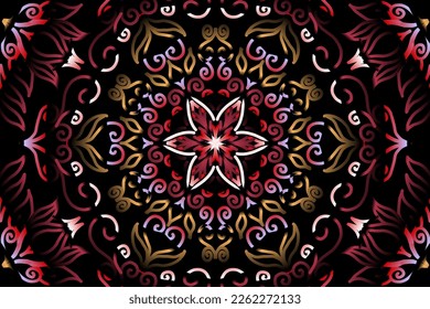 Beautiful caleidoscope symmetrical colourful gradient line art of traditional abstract symbol batik dayak ornament design template elements
