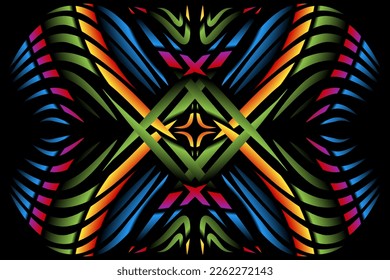 Beautiful caleidoscope symmetrical colourful gradient line art of traditional abstract symbol batik dayak ornament design template elements