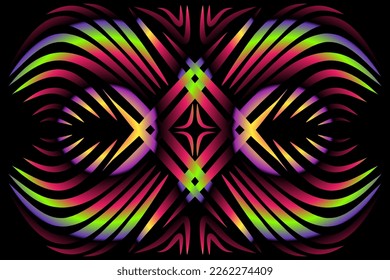 Beautiful caleidoscope symmetrical colourful gradient line art of traditional abstract symbol batik dayak ornament design template elements