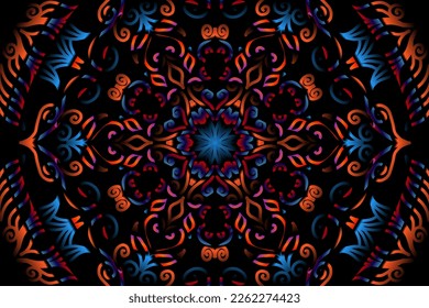 Beautiful caleidoscope symmetrical colourful gradient line art of traditional abstract symbol batik dayak ornament design template elements