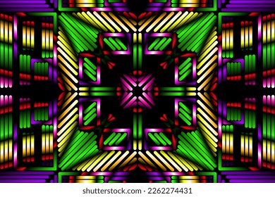 Beautiful caleidoscope symmetrical colourful gradient line art of traditional abstract symbol batik dayak ornament design template elements