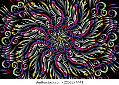 Beautiful caleidoscope symmetrical colourful gradient line art of traditional abstract symbol batik dayak ornament design template elements
