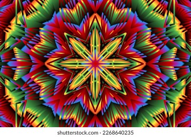 Beautiful caleidoscope symmetrical colourful gradient flowers line art of traditional abstract symbol batik dayak ornament design template elements

