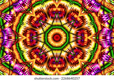 Beautiful caleidoscope symmetrical colourful gradient flowers line art of traditional abstract symbol batik dayak ornament design template elements
