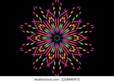 Beautiful caleidoscope symmetrical colourful gradient flowers line art of traditional abstract symbol batik dayak ornament design template elements
