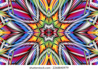 Beautiful caleidoscope symmetrical colourful gradient flowers line art of traditional abstract symbol batik dayak ornament design template elements
