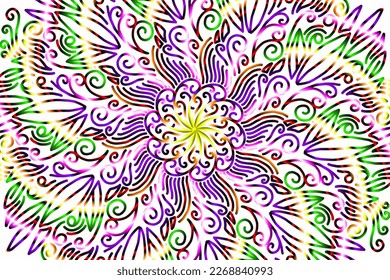 Hermoso caleidoscopio gradiente simétrico colorido línea de flores de línea de símbolo abstracto tradicional batik elementos de plantilla de diseño ornamental de adorno de días
