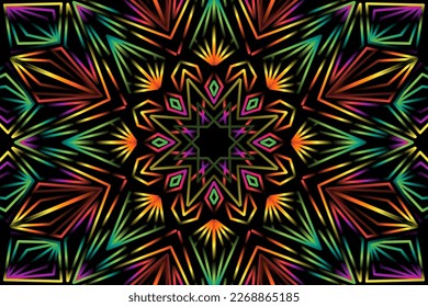 Hermoso caleidoscopio gradiente simétrico colorido línea de flores de línea de símbolo abstracto tradicional batik elementos de plantilla de diseño ornamental de adorno de días
