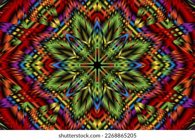 Beautiful caleidoscope symmetrical colourful gradient flowers line art of traditional abstract symbol batik dayak ornament design template elements
