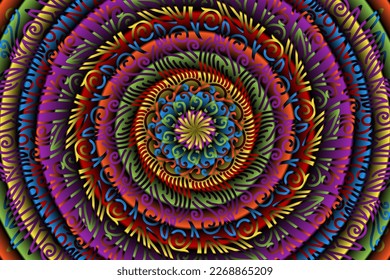 Beautiful caleidoscope symmetrical colourful gradient flowers line art of traditional abstract symbol batik dayak ornament design template elements
