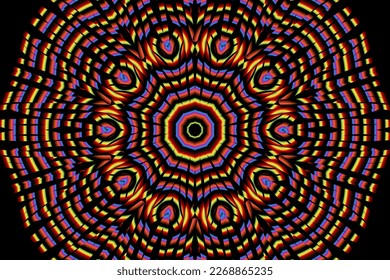 Beautiful caleidoscope symmetrical colourful gradient flowers line art of traditional abstract symbol batik dayak ornament design template elements
