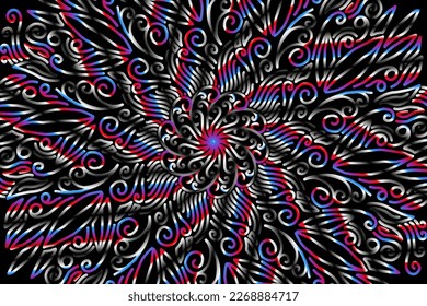 Beautiful caleidoscope symmetrical colourful gradient flowers line art of traditional abstract symbol batik dayak ornament design template elements

