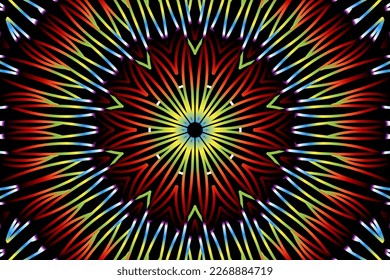 Beautiful caleidoscope symmetrical colourful gradient flowers line art of traditional abstract symbol batik dayak ornament design template elements
