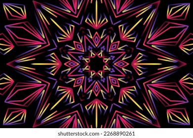 Beautiful caleidoscope symmetrical colourful gradient flowers line art of traditional abstract symbol batik dayak ornament design template elements
