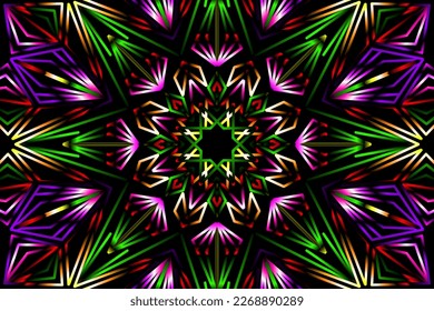 Hermoso caleidoscopio gradiente simétrico colorido línea de flores de línea de símbolo abstracto tradicional batik elementos de plantilla de diseño ornamental de adorno de días
