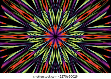 Beautiful caleidoscope symmetrical colourful gradient flowers line art of traditional background batik dayak ornament design template elements