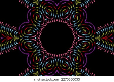 Beautiful caleidoscope symmetrical colourful gradient flowers line art of traditional background batik dayak ornament design template elements