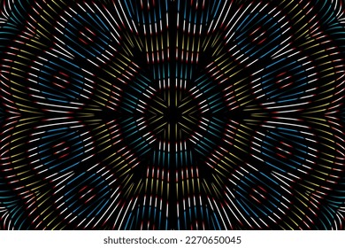 Beautiful caleidoscope symmetrical colourful gradient flowers line art of traditional background batik dayak ornament design template elements