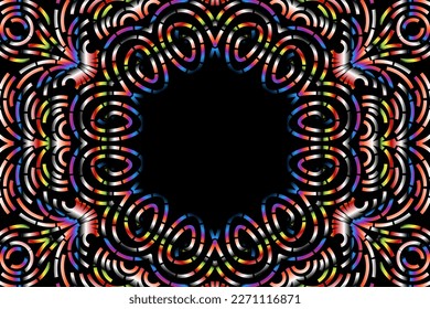 Beautiful caleidoscope symmetrical colourful gradient flowers line art of traditional background batik dayak ornament design template elements