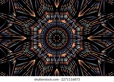 Beautiful caleidoscope symmetrical colourful gradient flowers line art of traditional background batik dayak ornament design template elements