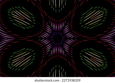 Beautiful caleidoscope symmetrical colourful gradient flowers line art of traditional background batik dayak ornament design template elements