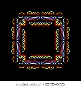 Beautiful caleidoscope symmetrical colourful gradient flowers line art of traditional background batik dayak ornament design template elements