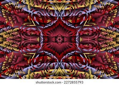 Beautiful caleidoscope symmetrical colourful gradient flowers line art of traditional background batik dayak ornament design template elements