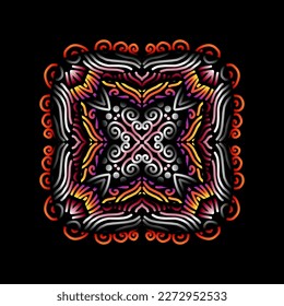 Beautiful caleidoscope symmetrical colourful gradient flowers line art of traditional background batik dayak ornament design template elements