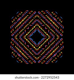 Beautiful caleidoscope symmetrical colourful gradient flowers line art of traditional background batik dayak ornament design template elements