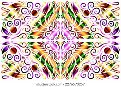Hermoso caleidoscopio gradiente simétrico colorido línea de flores arte de los elementos de la plantilla de diseño de antornamento batik de fondo tradicional