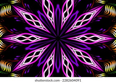 Beautiful caleidoscope symmetrical colourful gradient flowers line art of traditional background batik dayak ornament design template elements