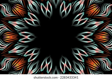 Beautiful caleidoscope symmetrical colourful gradient flowers line art of traditional background batik dayak ornament design template elements