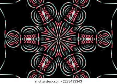 Beautiful caleidoscope symmetrical colourful gradient flowers line art of traditional background batik dayak ornament design template elements