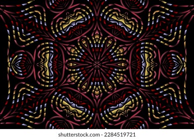 Beautiful caleidoscope symmetrical colourful gradient flowers line art of traditional background batik dayak ornament design template elements