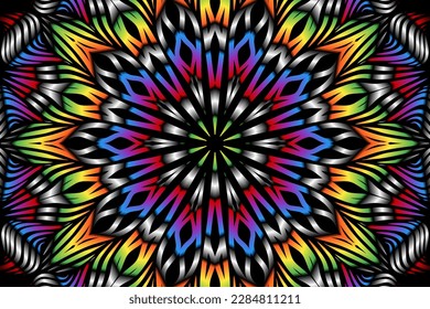 Hermoso caleidoscopio gradiente simétrico colorido línea de flores arte de los elementos de la plantilla de diseño de antornamento batik de fondo tradicional
