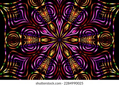 Hermoso caleidoscopio gradiente simétrico colorido línea de flores arte de los elementos de la plantilla de diseño de antornamento batik de fondo tradicional