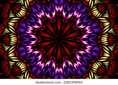 Beautiful caleidoscope symmetrical colourful gradient flowers line art of traditional background batik dayak ornament design template elements