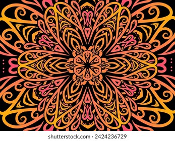 Hermoso caleidoscopio gradiente simétrico colorido línea de arte de la cultura indonesia batik étnico dayak 