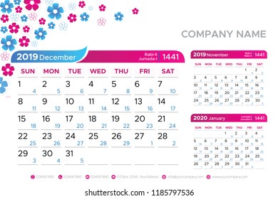 beautiful calendar 2019 with hijrah 1440 date