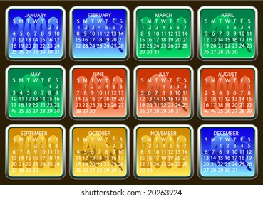 Beautiful calendar as buttons with a silhouette of the bull