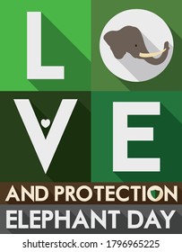 Beautiful calendar with elephant silhouette, vines and leaves, promoting World Elephant Day celebration this 12th August.