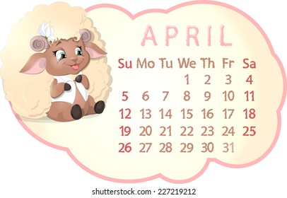 beautiful calendar with sheep on a white background