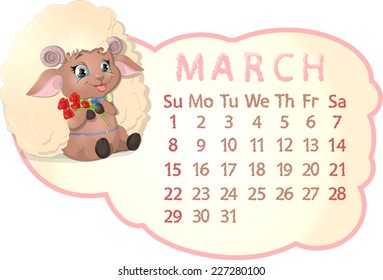 beautiful calendar with sheep on a white background